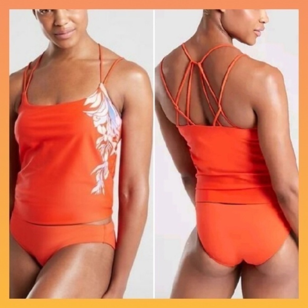 ATHLETA Vintage Coral Orange Floral Blousy Tankini Top